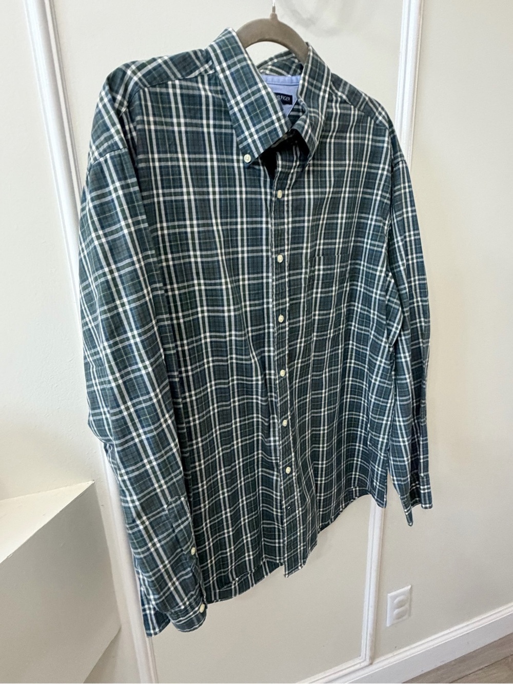 Tommy Hilfiger Dark Teal and White Plaid Button-Down Shirt - Picture 3 of 8